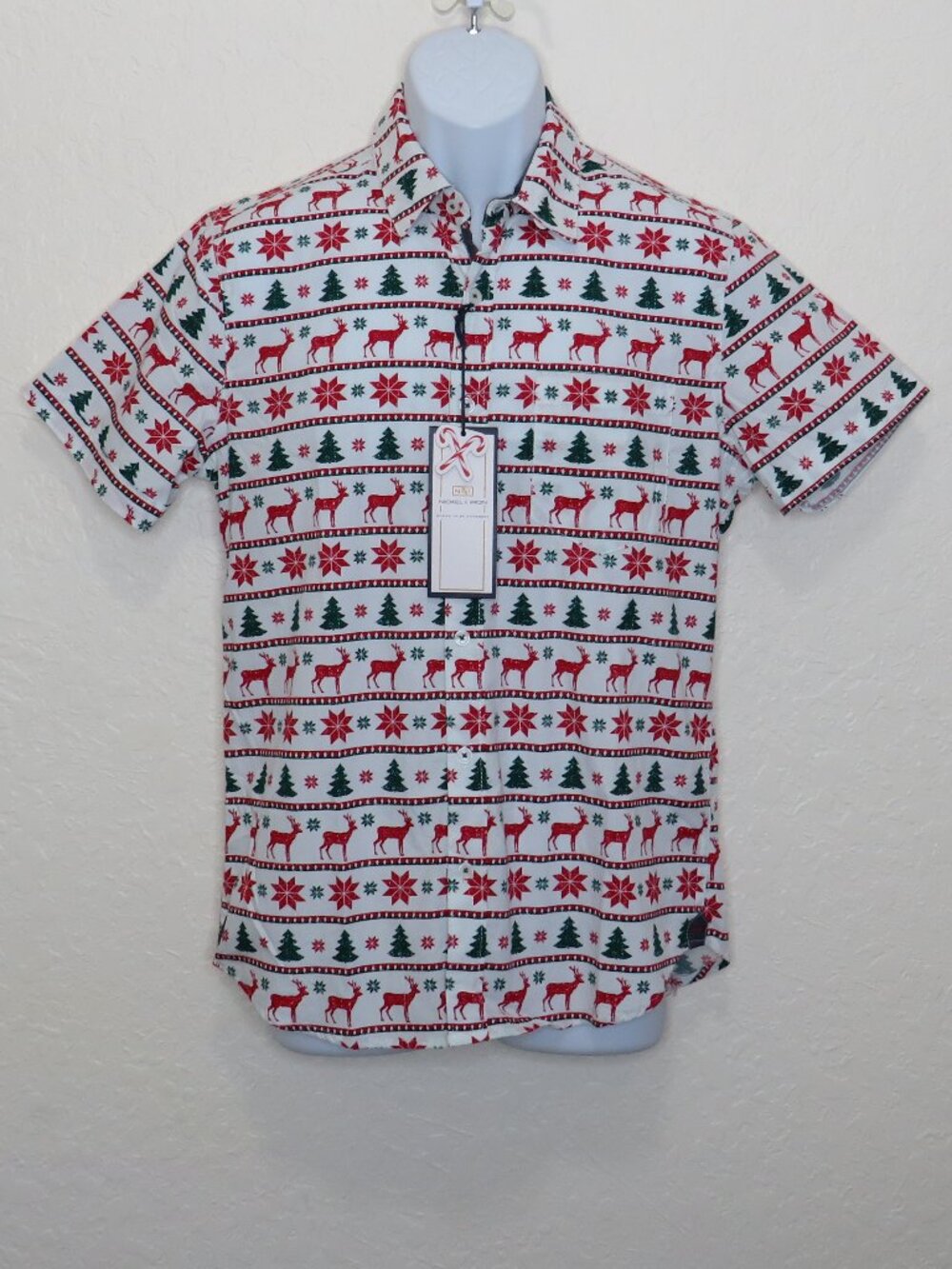 Nickel & Iron* Men's Short Sleeve Button Down Chest Pocket Holiday Shirt~ Small